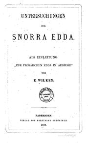 Untersuchungen zur Snorra Edda by Ernst Heinrich Wilken