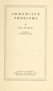 Cover of: Immediate problems by Kahn, Otto Hermann