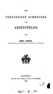 Cover of: Die verlorenen Schriften des Aristoteles. by Johann Heinrich Emil Heitz