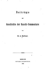 Cover of: Beiträge zur geschichte der Raschi-commentare by Abraham Berliner
