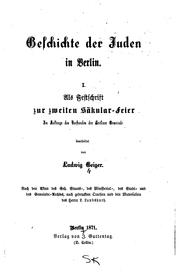 Cover of: Geschichte der Juden in Berlin ... by Ludwig Geiger