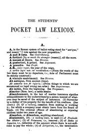 Cover of: The pocket law-lexicon, explaining technical words, phrases, and maxims of the English, Scotch, and Roman law