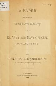 Cover of: A paper read before the Cincinnati Society of Ex-Army and Navy Officers, January 3d, 1884