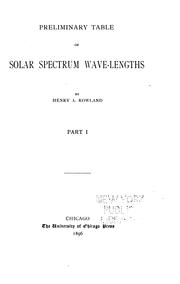 Cover of: Preliminary table of solar spectrum wave-lengths