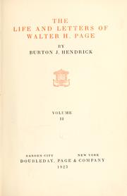 Cover of: The life and letters of Walter H. Page by Burton Jesse Hendrick, Burton Jesse Hendrick