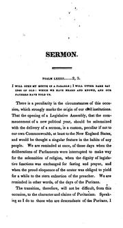 Cover of: The claims of Puritanism.: A sermon preached at the annual election, May 31, 1826.  Before His Excellency, Levi Lincoln, governor.  The honorable Council, and the legislature of Massachusetts.