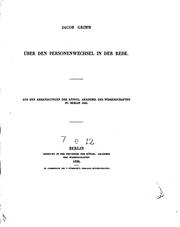 Cover of: Über den Personenwechsel in der Rede. by Brothers Grimm