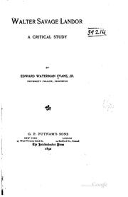 Cover of: Walter Savage Landor: a critical study