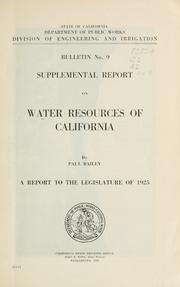 Cover of: Supplemental report on water resources of California by Paul Bailey