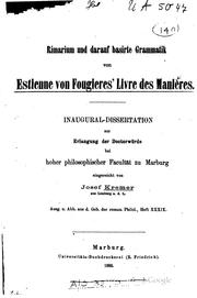 Rimarium und darauf basirte grammatik von Estienne von Fougieres' Livre des manières by Josef Kremer