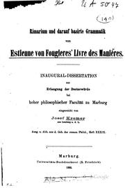 Cover of: Rimarium und darauf basirte grammatik von Estienne von Fougieres' Livre des manières. by Josef Kremer, Josef Kremer