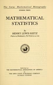 Cover of: Mathematical statistics by H. L. Rietz