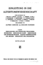 Cover of: Einleitung in die altertumswissenschaft