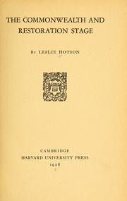 Cover of: The Commonwealth and Restoration stage