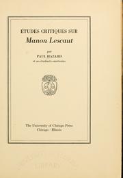 Cover of: Et́udes critiques sur Manon Lescaut by Paul Hazard