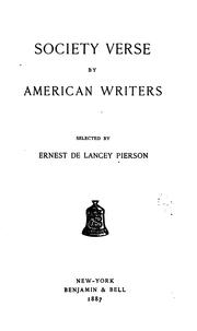 Society Verse By American Writers by Ernest De Lancey Pierson