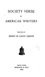 Cover of: Society verse by American writers by Ernest De Lancey Pierson