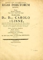 Cover of: Dissertatio entomologica, bigas insectorum sistens ... by Carl Linnaeus