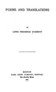 Poems and translations by Lewis Frederick Starrett