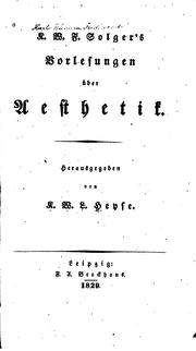 Cover of: K. W. F. Solger's Vorlesungen über aesthetik. by Karl Wilhelm Ferdinand Solger