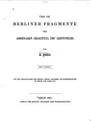 Cover of: Über die Berliner Fragmente der Athēnaiōn politeia des Aristoteles by Hermann Diels