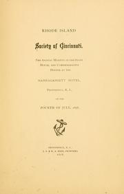 Cover of: Rhode Island Society of Cincinnati by Society of the Cincinnati in the State of Rhode Island and Providence Plantations.