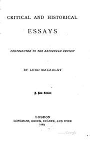 Cover of: Critical and historical essays by Thomas Babington Macaulay