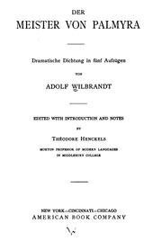 Cover of: Der meister von Palmyra: dramatische dichtung in fünf aufzügen