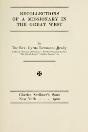 Cover of: Recollections of a missionary in the great west.