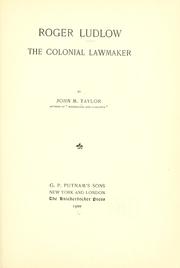 Cover of: Roger Ludlow, the colonial lawmaker