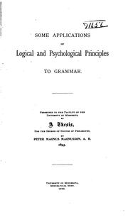 Some Applications Of Logical And Psychological Principles To Grammar by Peter Magnus Magnusson