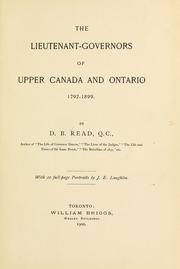 Cover of: The lieutenant-governors of Upper Canada and Ontario: 1792-1899.