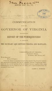 Cover of: Communication from the governor of Virginia by Board of Arbitrators to Adjust the Boundary Line Between Maryland and Virginia.