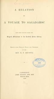 Cover of: A relation of a voyage to Sagadahoc: now first printed from the original manuscript in the Lambeth Palace Library