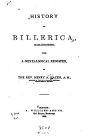 Cover of: History of Billerica, Massachusetts: with a Genealogical register