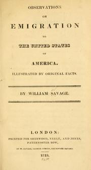 Cover of: Observations on emigration to the United States of America. by William Savage