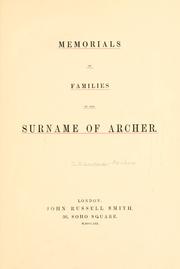Cover of: Memorials of families of the surname of Archer. by J. H. Lawrence-Archer