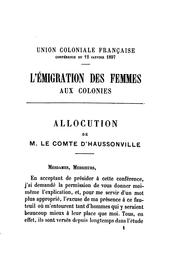 L' émigration des femmes aux colonies by Joseph Chailley-Bert