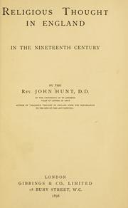 Cover of: Religious thought in England in the nineteenth century