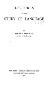 Cover of: Lectures on the study of language by Hanns Oertel