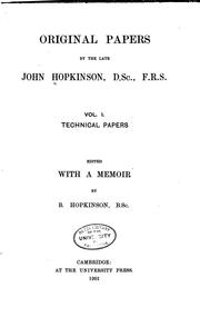 Cover of: Original papers by the late John Hopkinson. by Hopkinson, John