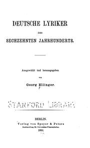 Cover of: Deutsche Lyriker des sechzehnten Jahrhunderts