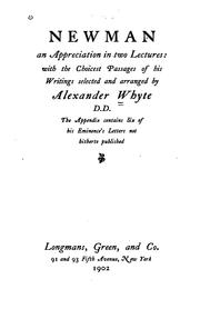 Cover of: Newman; an appreciation in two lectures by Whyte, Alexander