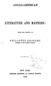 Cover of: Anglo-American literature and manners