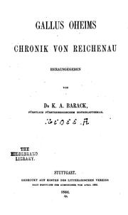 Cover of: Gallus Oheims Chronik von Reichenau by Gallus Oheim