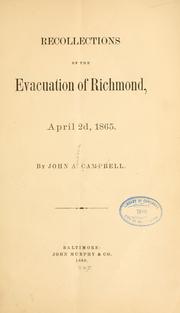 Cover of: Recollections of the evacuation of Richmond, April 2d, 1865.
