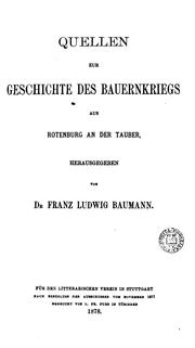 Cover of: Quellen zur geschichte des bauernkriegs aus Rotenburg an der Tauber