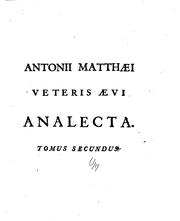 Cover of: Veteris aevi analecta by Matthaeus, Antonius