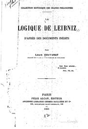 Cover of: La logique de Leibniz d'après des documents inédits by Couturat, Louis