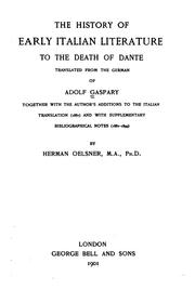 Cover of: The history of early Italian literature to the death of Dante